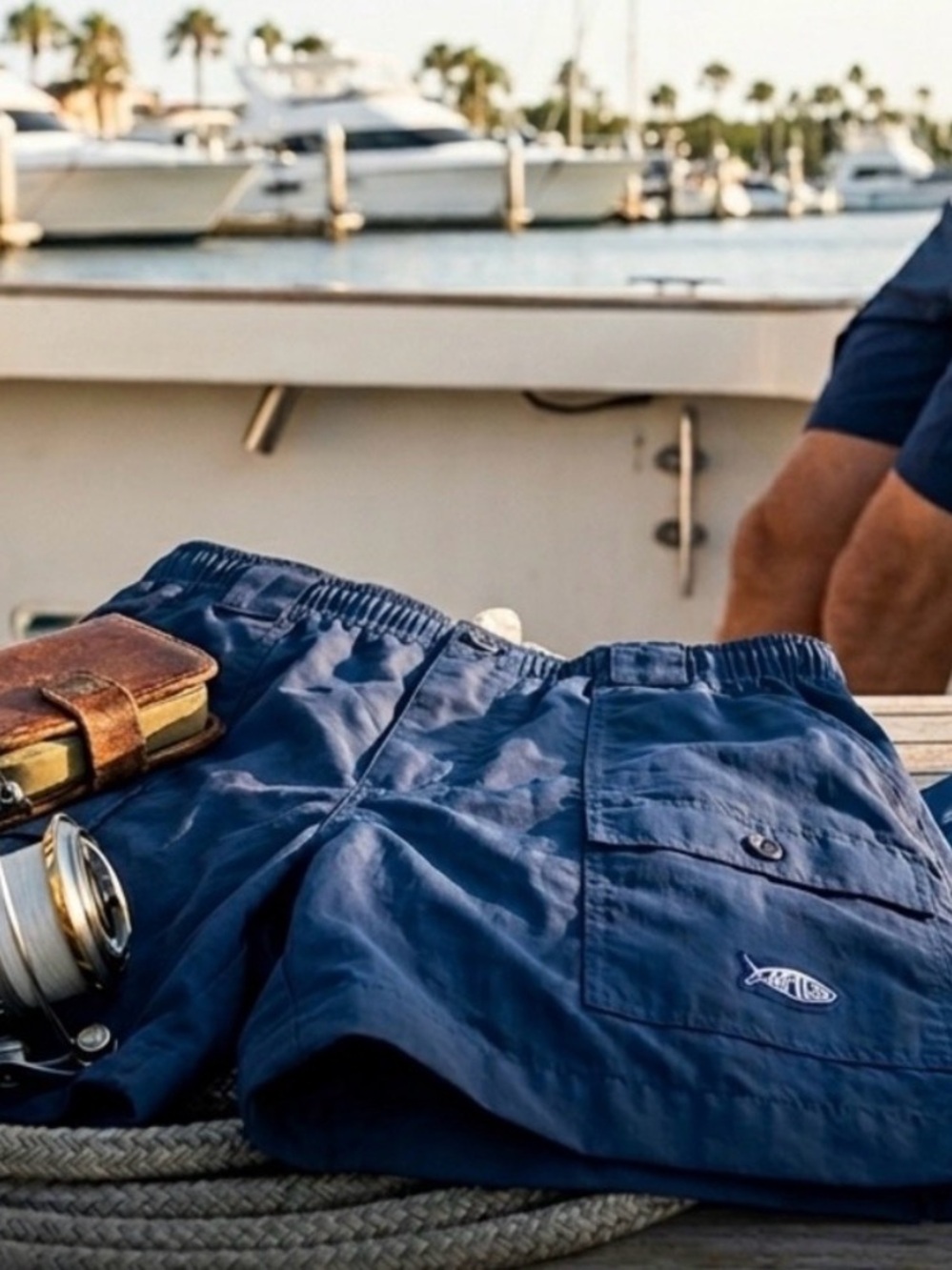 Aftco the original fishing shorts sz 40 navy blue 6” inseam